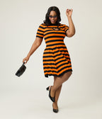 Smak Parlour Plus Size Orange & Black Heart Cutout Flare Dress - Unique Vintage - Womens, DRESSES, FIT AND FLARE