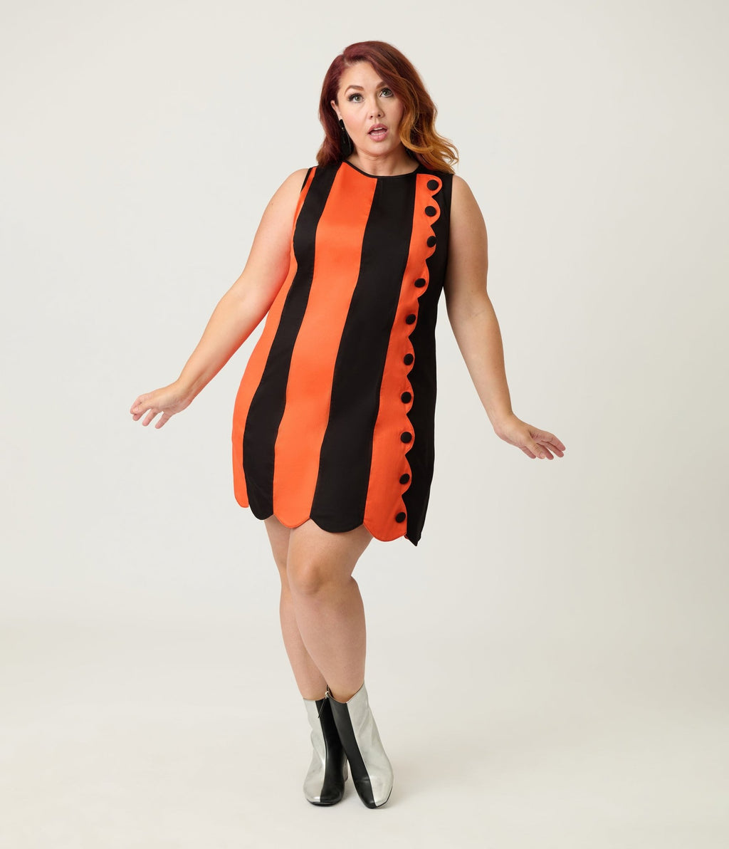 Smak Parlour Plus Size Orange & Black Stripe Scallop Mini Dress - Unique Vintage - Womens, DRESSES, SHIFTS