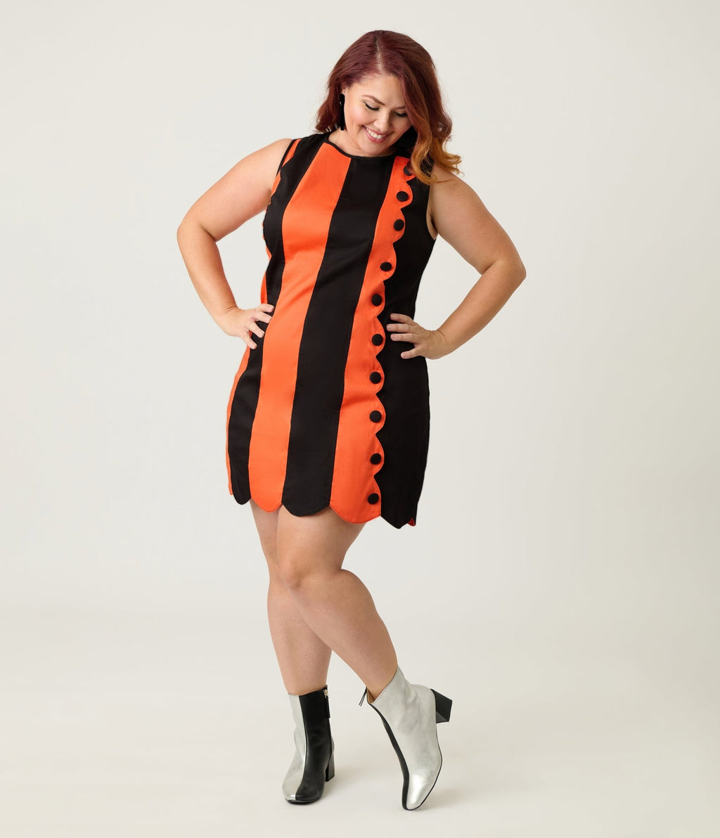 Smak Parlour Plus Size Orange & Black Stripe Scallop Mini Dress - Unique Vintage - Womens, DRESSES, SHIFTS