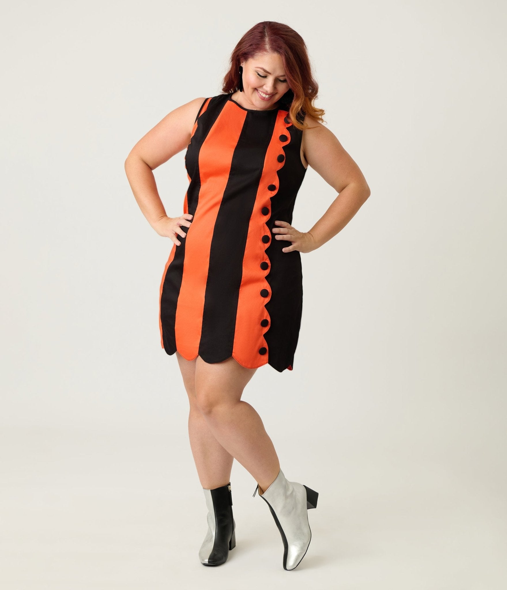Smak Parlour Plus Size Orange & Black Stripe Scallop Mini Dress - Unique Vintage - Womens, DRESSES, SHIFTS