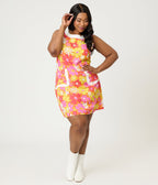 Smak Parlour Plus Size Orange Flower Print Mod Shift Dress - Unique Vintage - Womens, DRESSES, SHIFTS