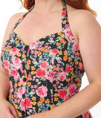 Smak Parlour Plus Size Painted Roses Sweetheart Halter Flare Dress - Unique Vintage - Womens, DRESSES, FIT AND FLARE