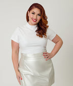 Smak Parlour Plus Size Pearl White Mock Neck Knit Top - Unique Vintage - Womens, TOPS, KNIT TOPS