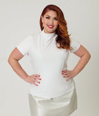 Smak Parlour Plus Size Pearl White Mock Neck Knit Top - Unique Vintage - Womens, TOPS, KNIT TOPS