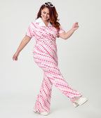 Smak Parlour Plus Size Pink Checkerboard Flare Jumpsuit - Unique Vintage - Womens, BOTTOMS, ROMPERS AND JUMPSUITS