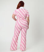 Smak Parlour Plus Size Pink Checkerboard Flare Jumpsuit - Unique Vintage - Womens, BOTTOMS, ROMPERS AND JUMPSUITS