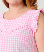 Smak Parlour Plus Size Pink Gingham Ruffle Cotton Blouse - Unique Vintage - Womens, TOPS, WOVEN TOPS