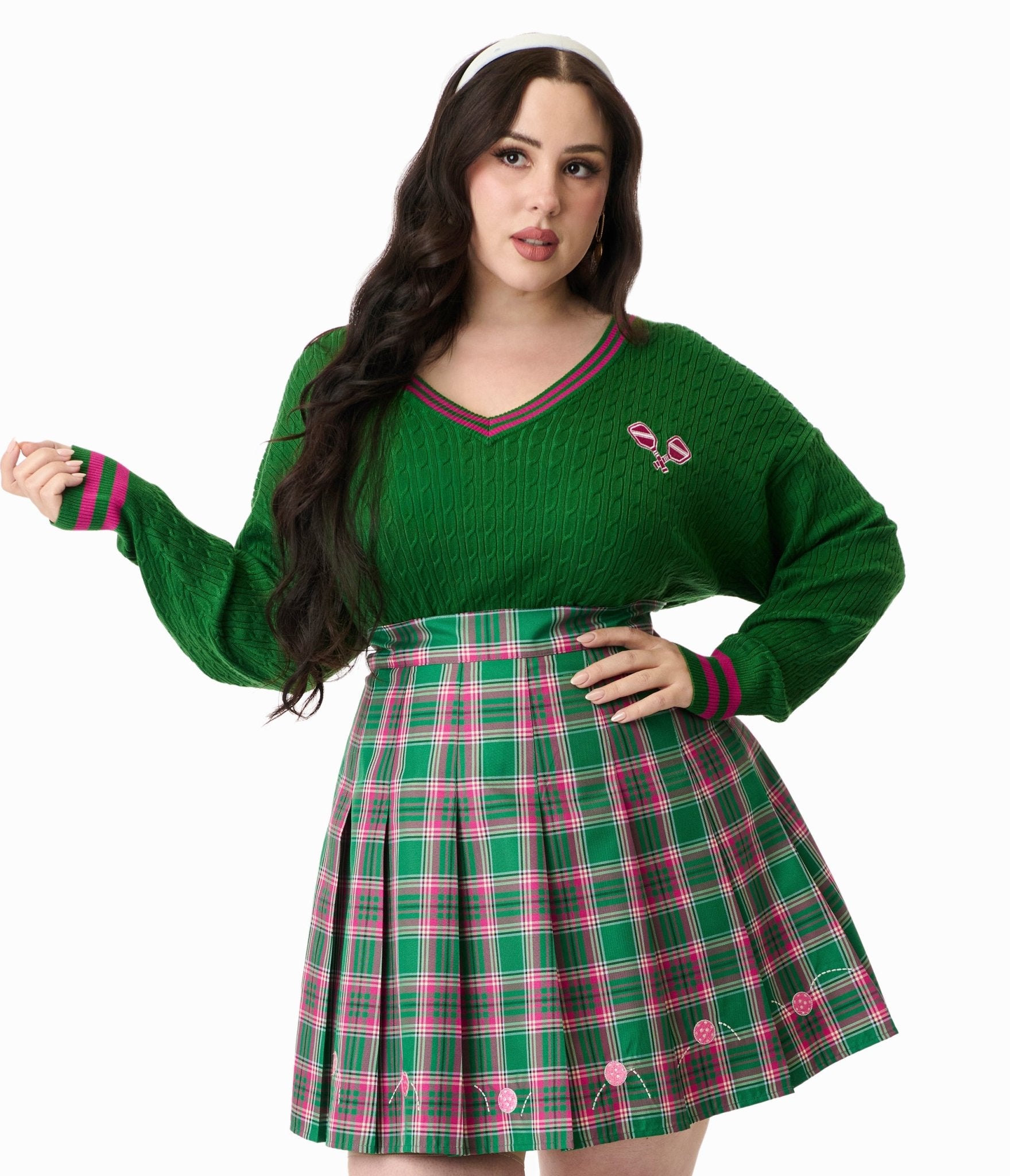 Smak Parlour Plus Size Pink & Green Pickleball Sweater - Unique Vintage - Womens, TOPS, SWEATERS