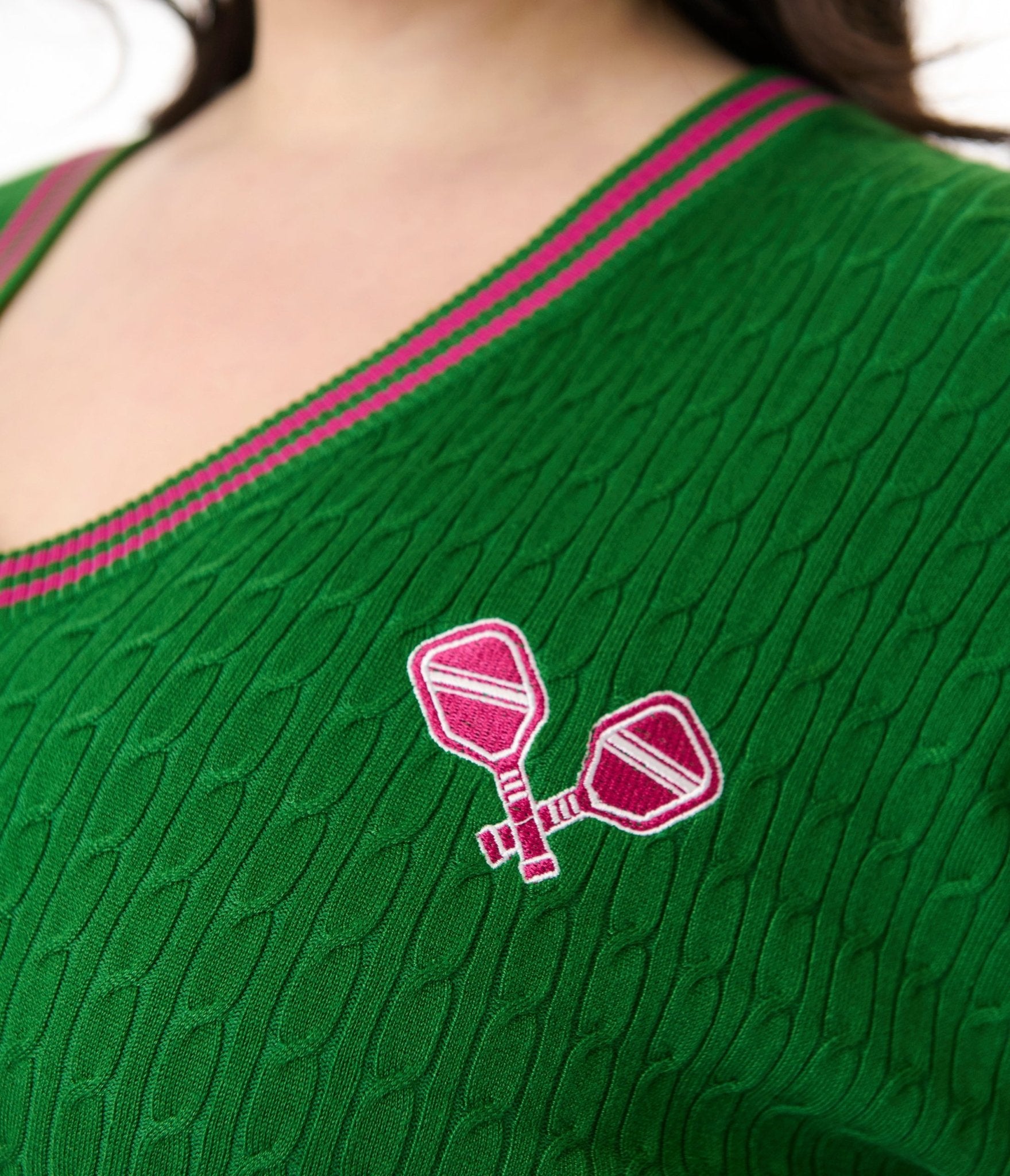 Smak Parlour Plus Size Pink & Green Pickleball Sweater - Unique Vintage - Womens, TOPS, SWEATERS
