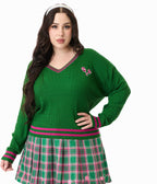 Smak Parlour Plus Size Pink & Green Pickleball Sweater - Unique Vintage - Womens, TOPS, SWEATERS