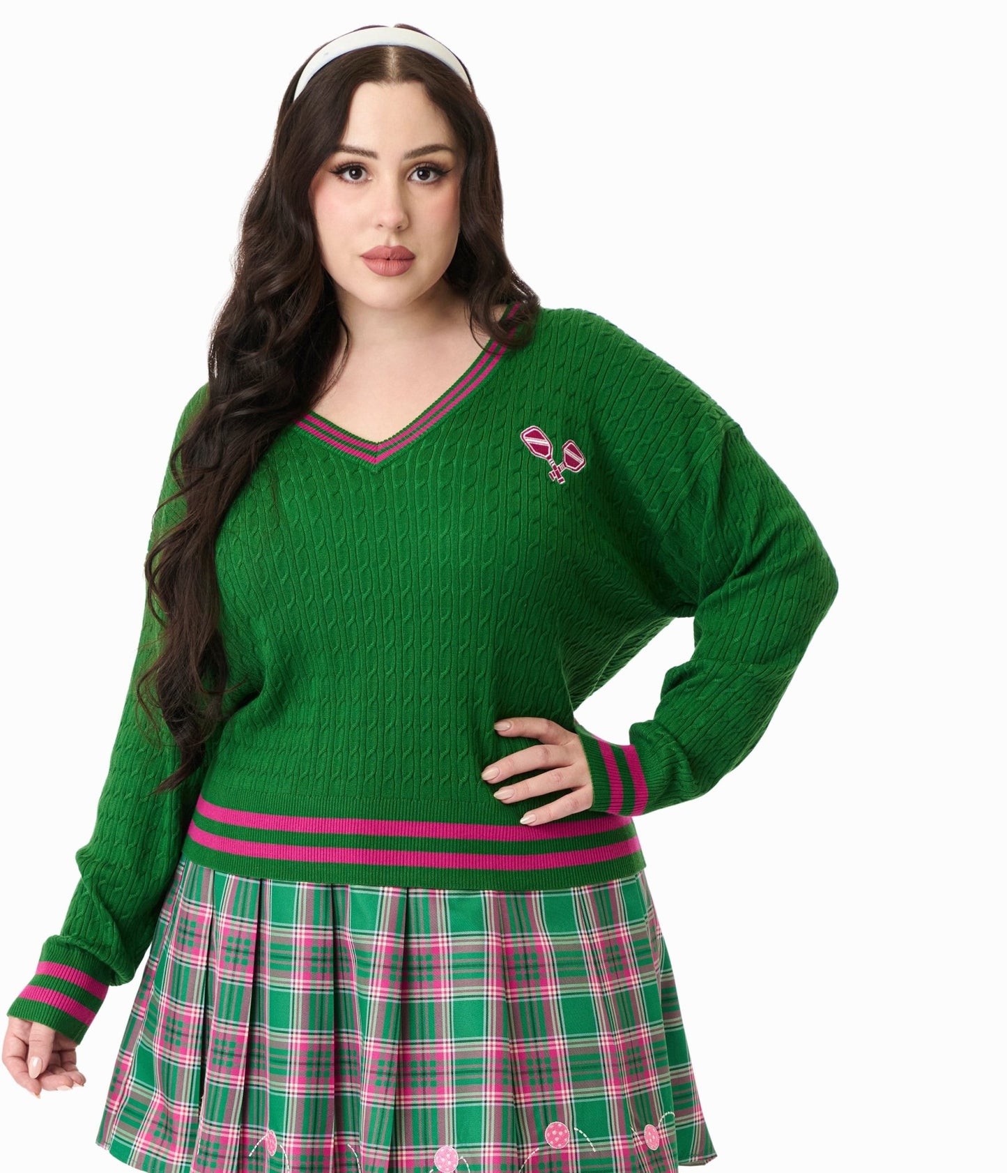 Smak Parlour Plus Size Pink & Green Pickleball Sweater - Unique Vintage - Womens, TOPS, SWEATERS