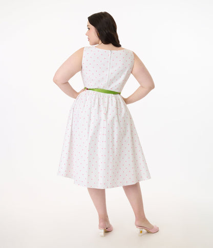 Smak Parlour Plus Size Pink Pin Dot Tulip Sleeveless Swing Dress - Unique Vintage - Womens, DRESSES, SWING