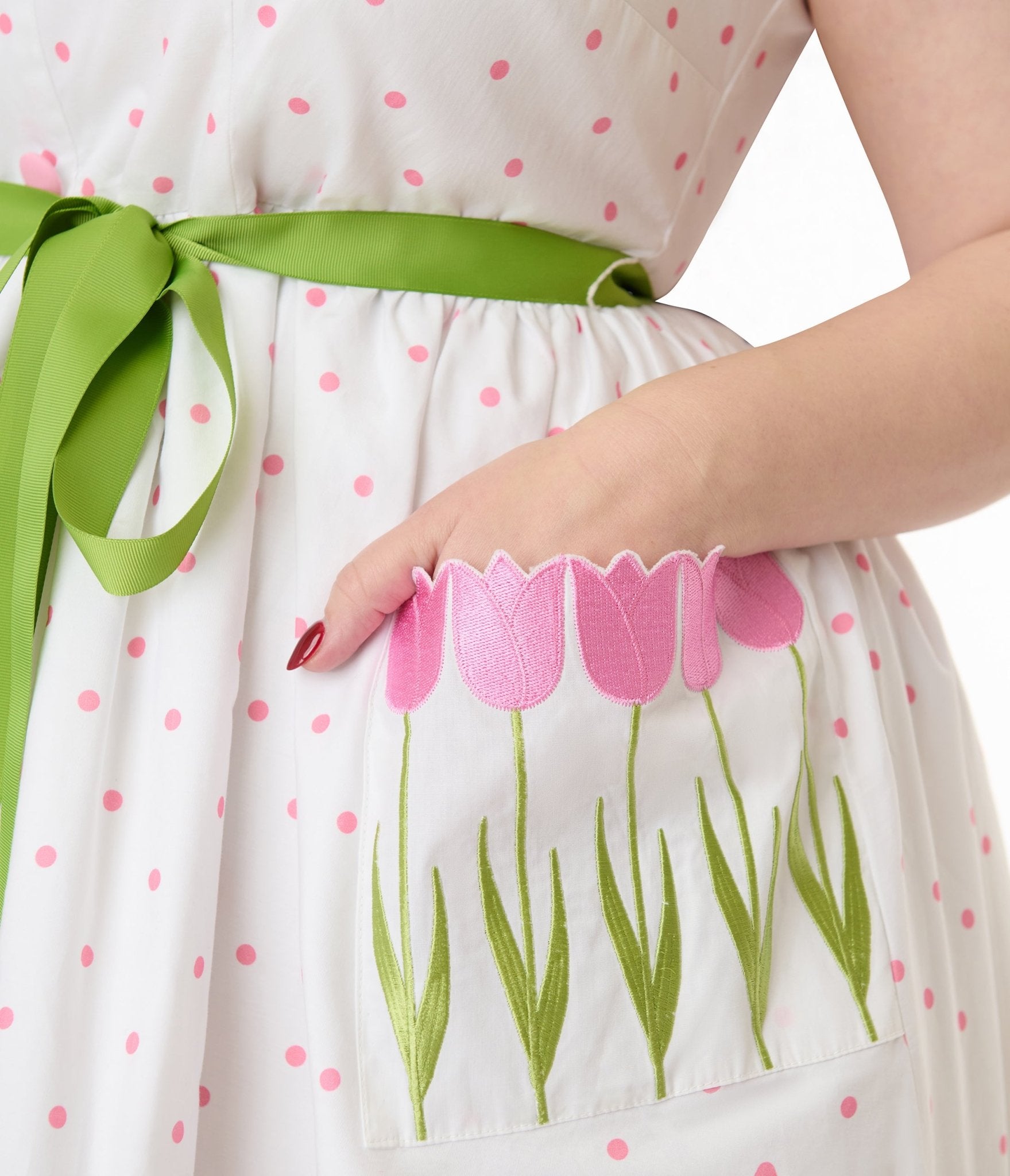 Smak Parlour Plus Size Pink Pin Dot Tulip Sleeveless Swing Dress - Unique Vintage - Womens, DRESSES, SWING