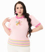 Smak Parlour Plus Size Pink & Rainbow Flower Cutout Sweater