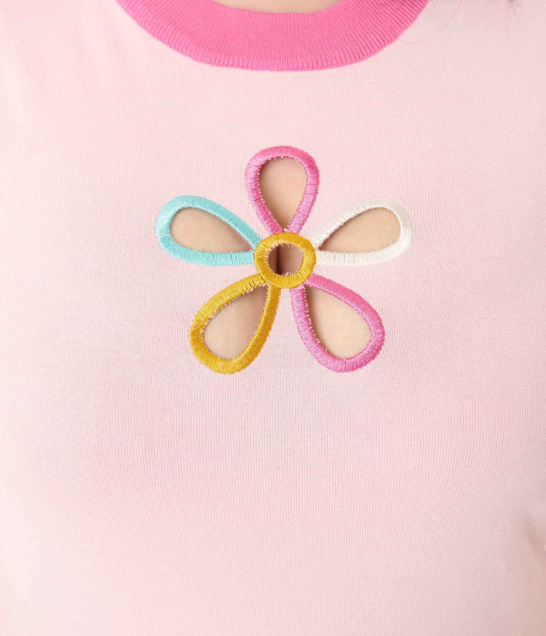 Smak Parlour Plus Size Pink & Rainbow Flower Cutout Sweater - Unique Vintage - Womens, TOPS, SWEATERS