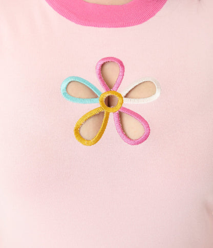 Smak Parlour Plus Size Pink & Rainbow Flower Cutout Sweater - Unique Vintage - Womens, TOPS, SWEATERS