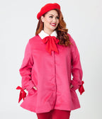 Smak Parlour Plus Size Pink & Red Bows Topper Coat - Unique Vintage - Womens, TOPS, OUTERWEAR