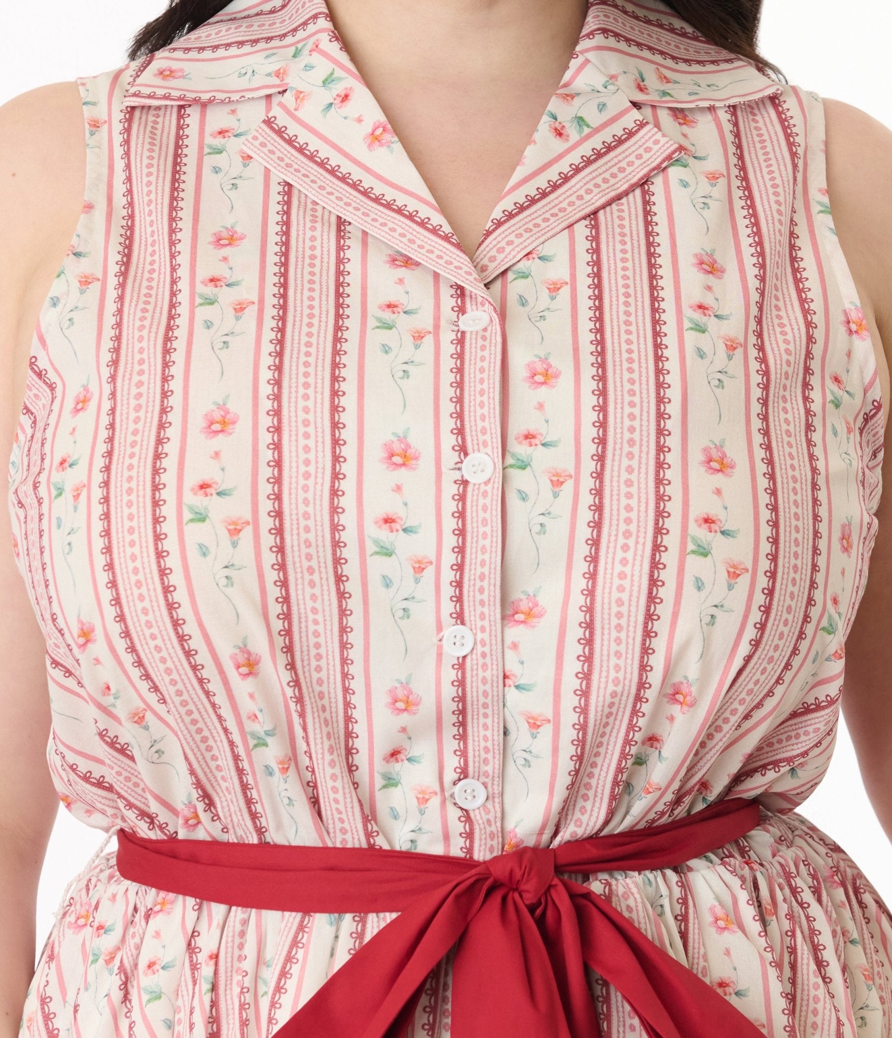 Smak Parlour Plus Size Pink Rose Wallpaper Print Cotton Flare Dress - Unique Vintage - Womens, DRESSES, FIT AND FLARE