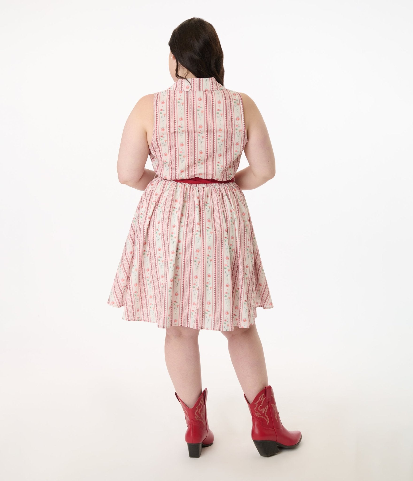 Smak Parlour Plus Size Pink Rose Wallpaper Print Cotton Flare Dress - Unique Vintage - Womens, DRESSES, FIT AND FLARE