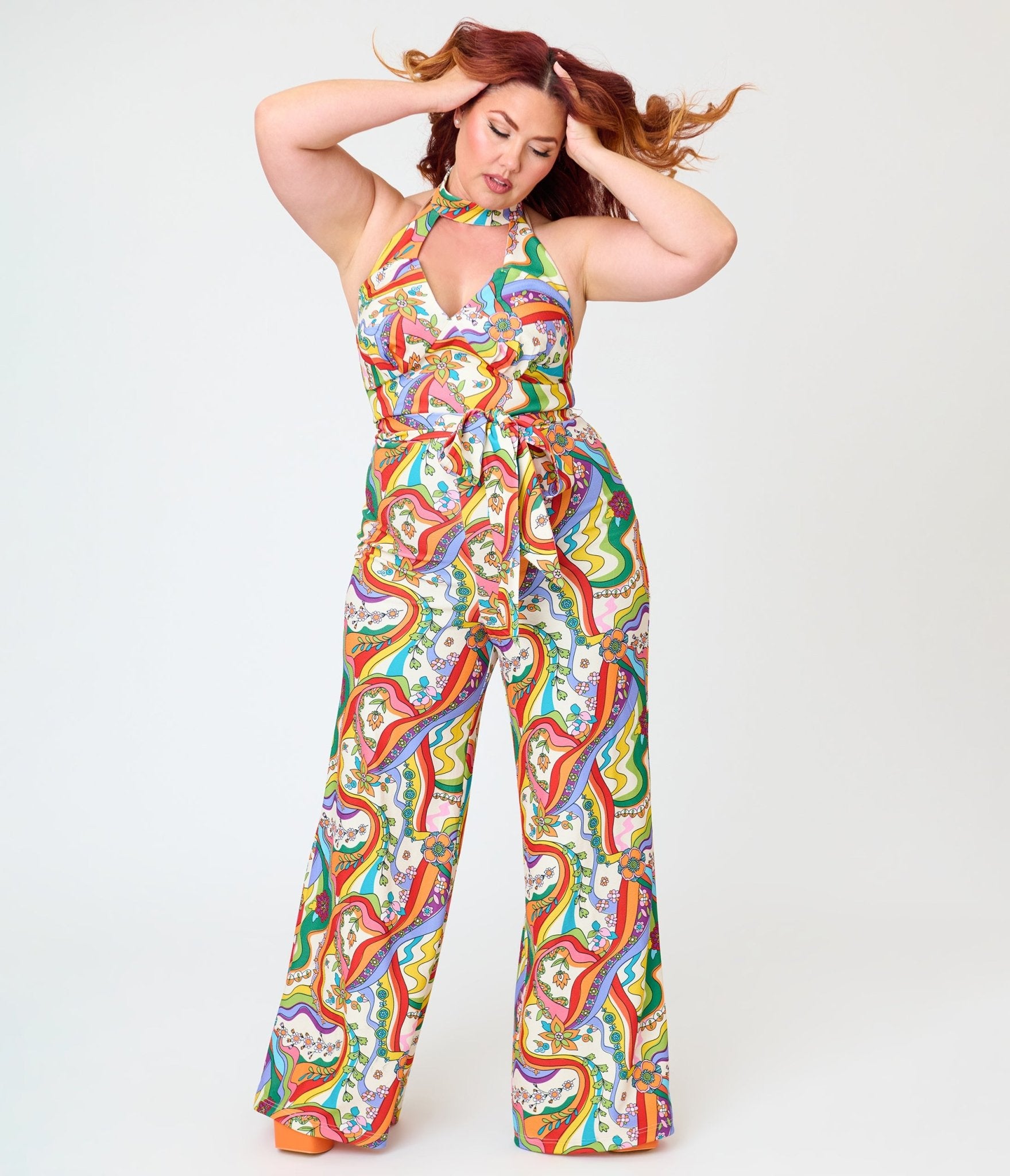 Smak Parlour Plus Size Psychedelic Rainbow Glamour Goddess Jumpsuit - Unique Vintage - Womens, BOTTOMS, ROMPERS AND JUMPSUITS