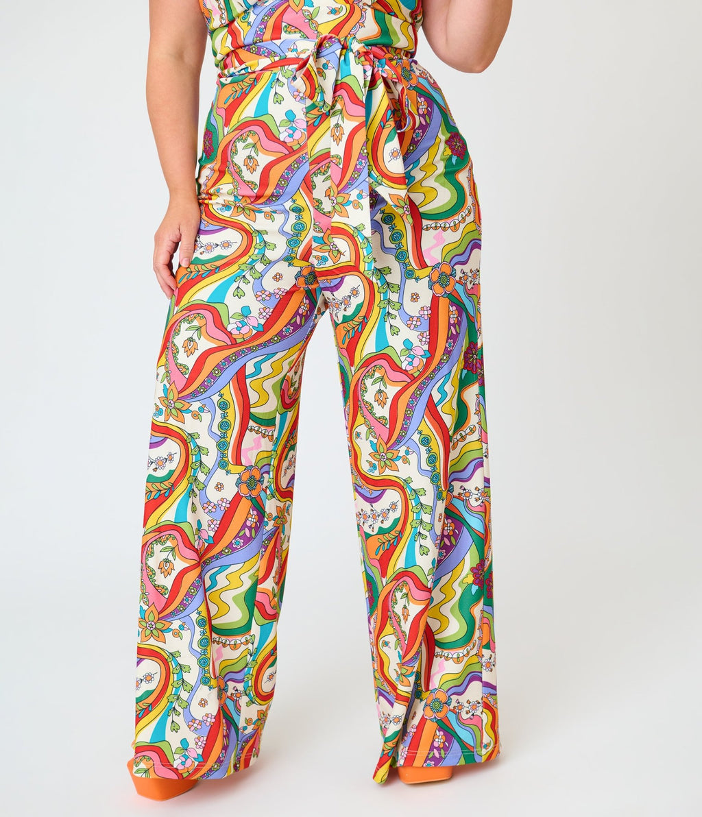 Smak Parlour Plus Size Psychedelic Rainbow Glamour Goddess Jumpsuit - Unique Vintage - Womens, BOTTOMS, ROMPERS AND JUMPSUITS