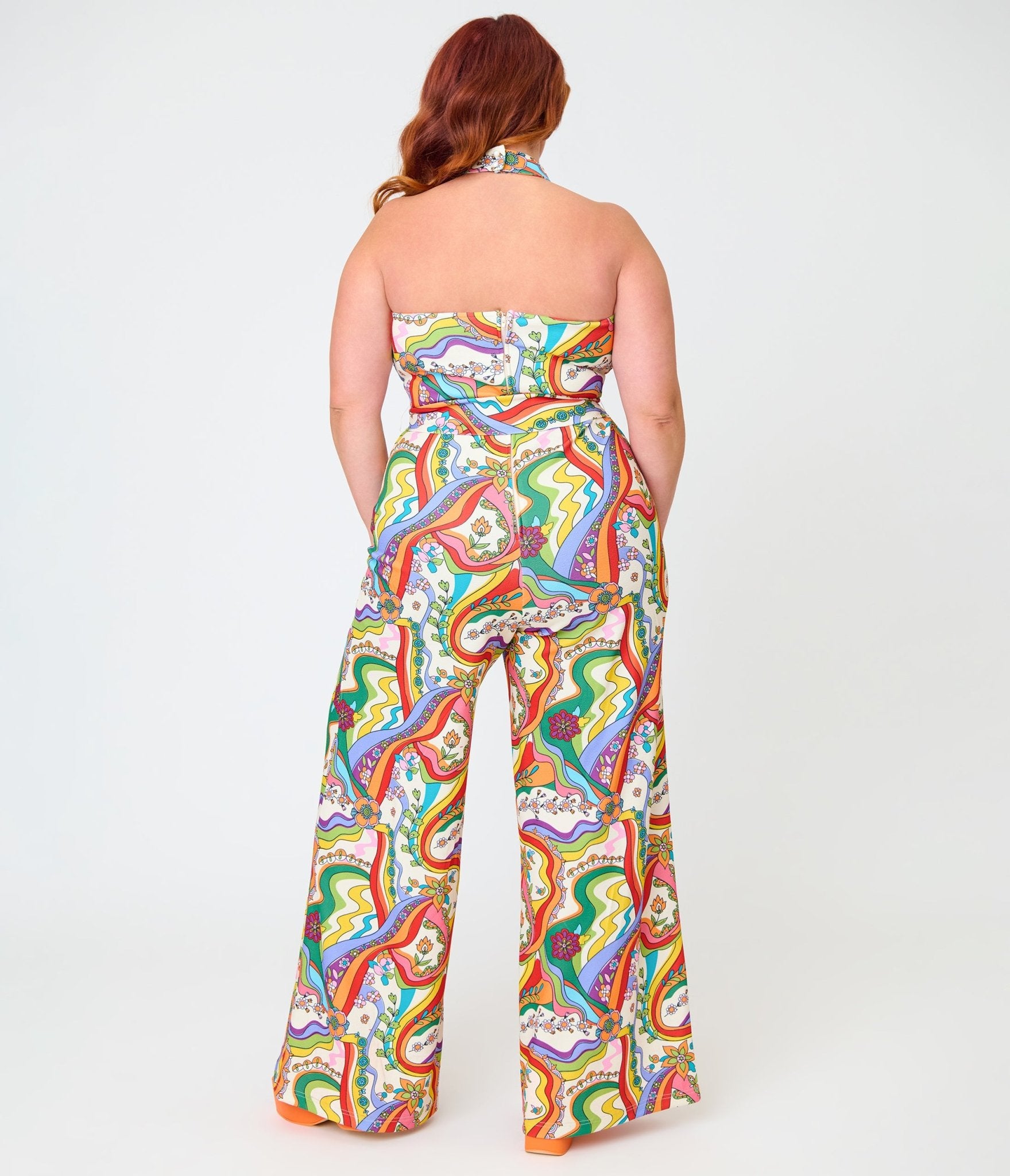 Smak Parlour Plus Size Psychedelic Rainbow Glamour Goddess Jumpsuit - Unique Vintage - Womens, BOTTOMS, ROMPERS AND JUMPSUITS