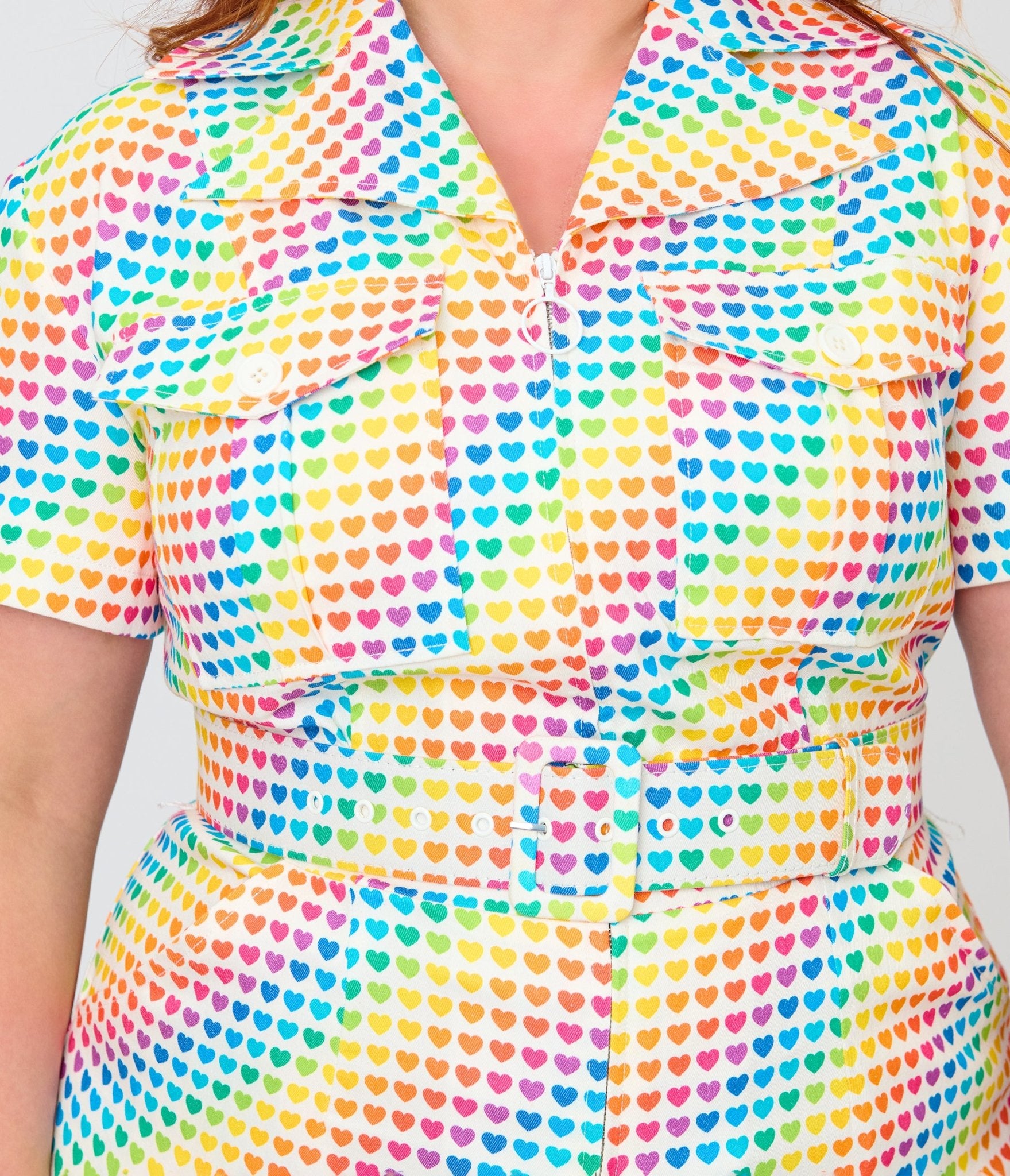 Smak Parlour Plus Size Rainbow Hearts Flare Jumpsuit - Unique Vintage - Womens, BOTTOMS, ROMPERS AND JUMPSUITS