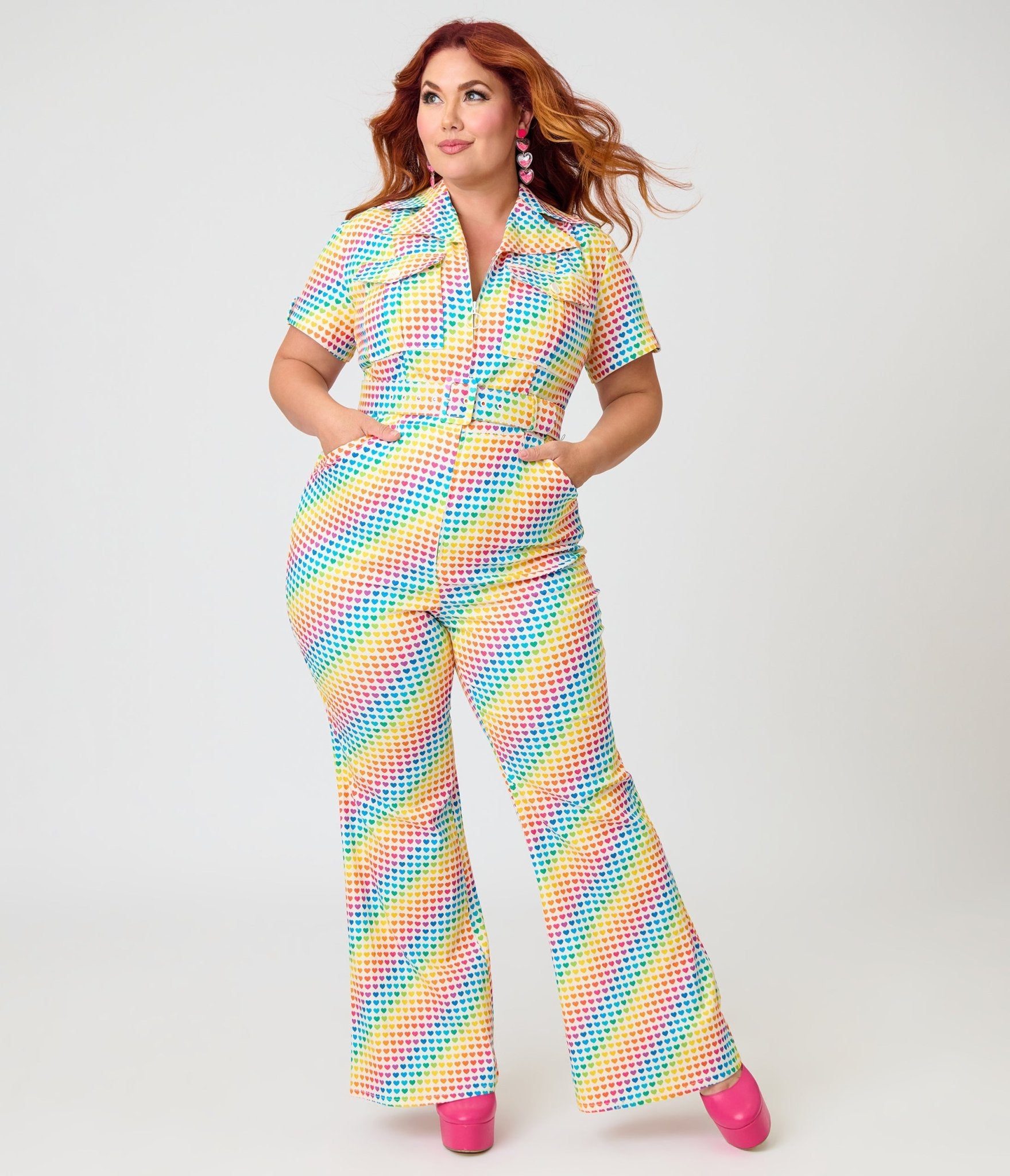 Smak Parlour Plus Size Rainbow Hearts Flare Jumpsuit – Unique Vintage