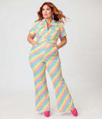 Smak Parlour Plus Size Rainbow Hearts Flare Jumpsuit - Unique Vintage - Womens, BOTTOMS, ROMPERS AND JUMPSUITS