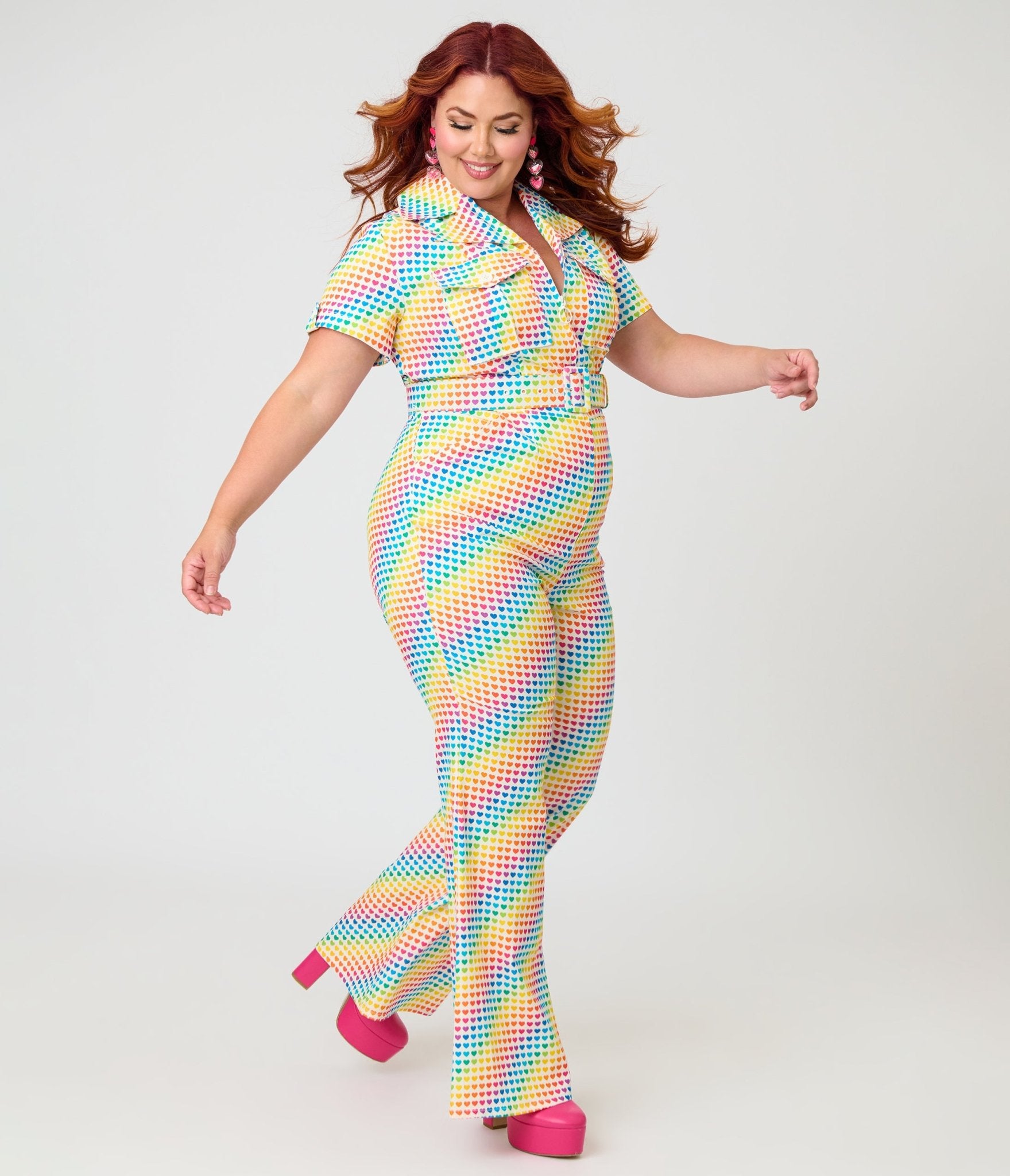 Smak Parlour Plus Size Rainbow Hearts Flare Jumpsuit – Unique Vintage
