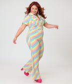 Smak Parlour Plus Size Rainbow Hearts Flare Jumpsuit - Unique Vintage - Womens, BOTTOMS, ROMPERS AND JUMPSUITS