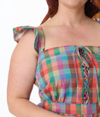 Smak Parlour Plus Size Rainbow Plaid Corset Fit & Flare Dress - Unique Vintage - Womens, DRESSES, FIT AND FLARE