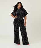 Smak Parlour Plus Size Rainbow Sequin Wide Leg Jumpsuit - Unique Vintage - Womens, BOTTOMS, ROMPERS AND JUMPSUITS