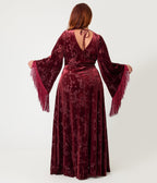 Smak Parlour Plus Size Raspberry Velvet Burnout Fringe Sleeve Stevie Maxi Dress - Unique Vintage - Womens, DRESSES, MAXI