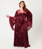 Smak Parlour Plus Size Raspberry Velvet Burnout Fringe Sleeve Stevie Maxi Dress - Unique Vintage - Womens, DRESSES, MAXI