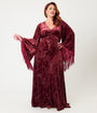 Smak Parlour Plus Size Raspberry Velvet Burnout Fringe Sleeve Stevie Maxi Dress