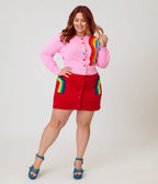 Smak Parlour Plus Size Red Corduroy & Rainbow Pockets Mini Skirt - Unique Vintage - Womens, BOTTOMS, SKIRTS