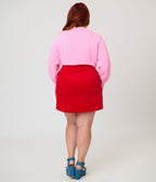 Smak Parlour Plus Size Red Corduroy & Rainbow Pockets Mini Skirt - Unique Vintage - Womens, BOTTOMS, SKIRTS