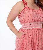 Smak Parlour Plus Size Red Gingham Hearts Tiered Cotton Flare Dress - Unique Vintage - Womens, DRESSES, FIT AND FLARE