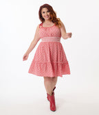 Smak Parlour Plus Size Red Gingham Hearts Tiered Cotton Flare Dress - Unique Vintage - Womens, DRESSES, FIT AND FLARE