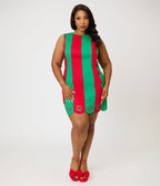 Smak Parlour Plus Size Red & Green Embroidered Wreaths Scalloped Mini Dress - Unique Vintage -