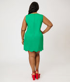 Smak Parlour Plus Size Red & Green Embroidered Wreaths Scalloped Mini Dress - Unique Vintage -