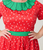 Smak Parlour Plus Size Red & Green Petal Collar Flare Dress - Unique Vintage - Womens, DRESSES, FIT AND FLARE