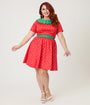 Smak Parlour Plus Size Red & Green Petal Collar Flare Dress