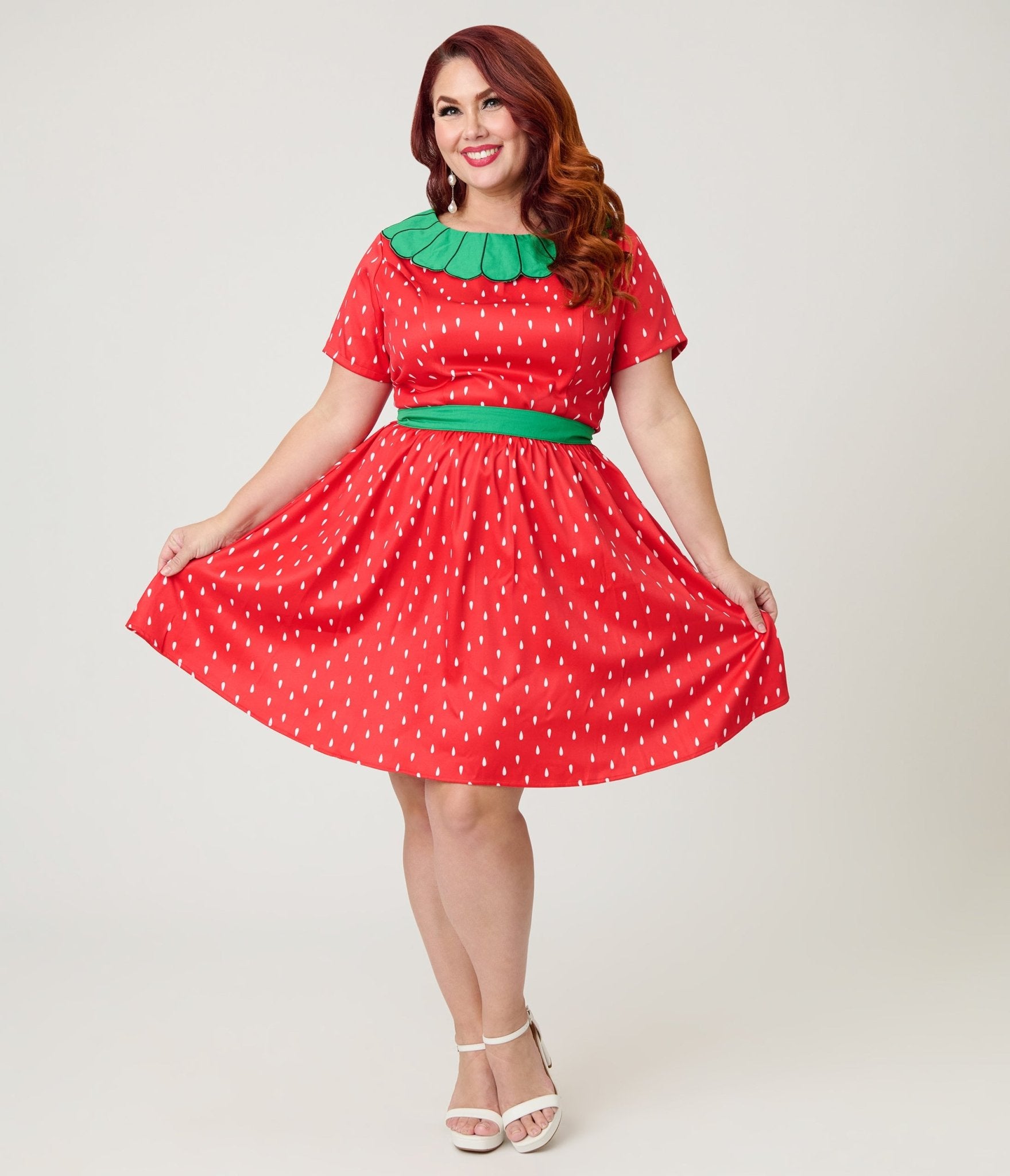 Smak Parlour Plus Size Red & Green Petal Collar Flare Dress - Unique Vintage - Womens, DRESSES, FIT AND FLARE