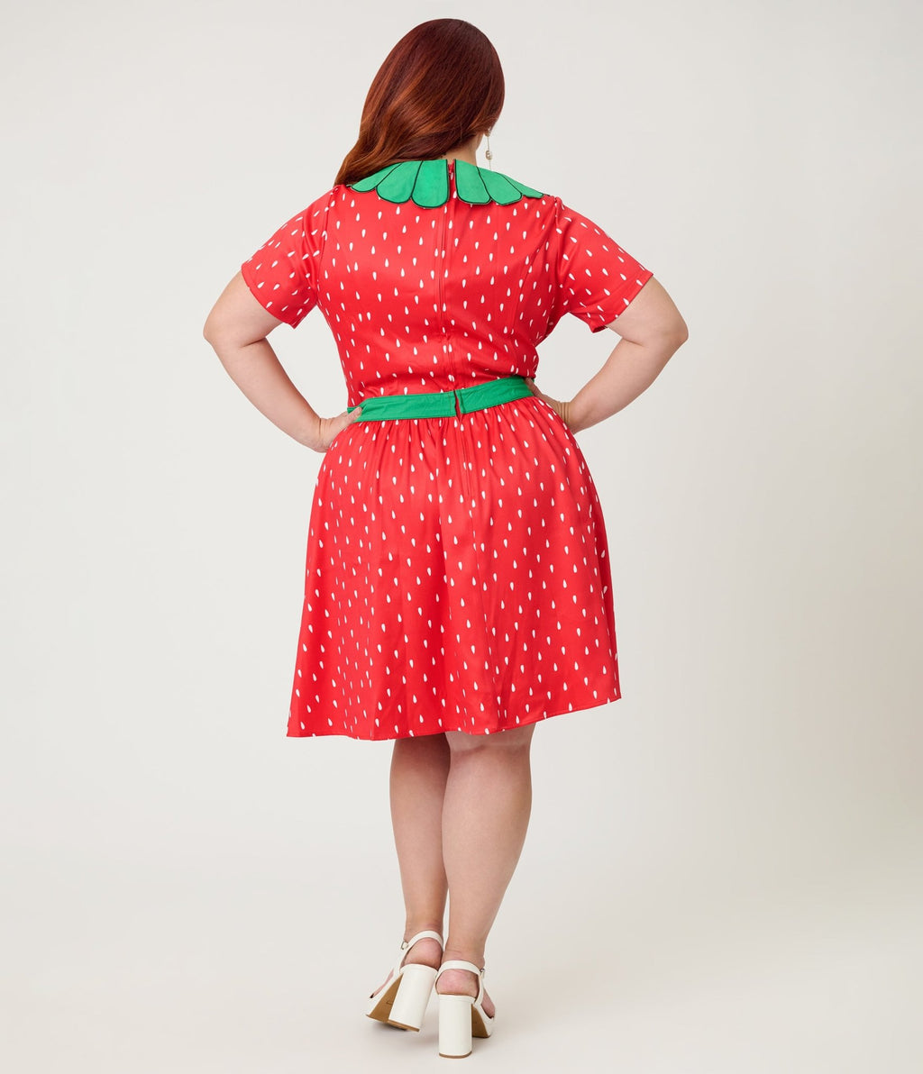 Smak Parlour Plus Size Red & Green Petal Collar Flare Dress - Unique Vintage - Womens, DRESSES, FIT AND FLARE