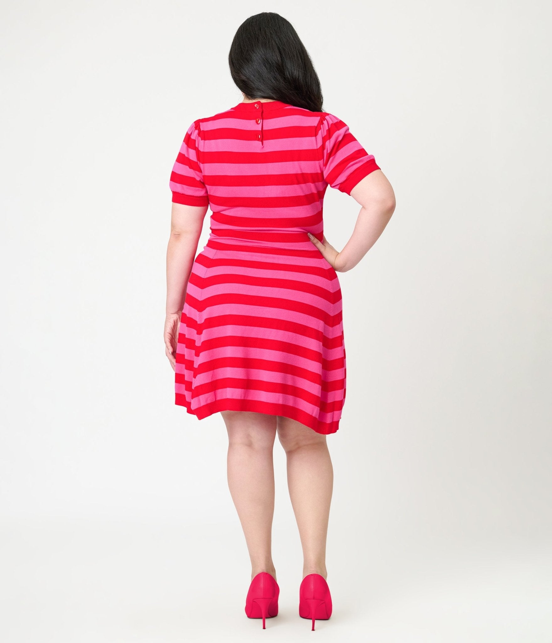 open lace back dress Smak Parlour Plus Size Red & Hot Pink Heart Cutout Flare Dress – Unique  Vintage
