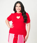 Smak Parlour Plus Size Red Keyhole Heart Sweater - Unique Vintage - Womens, TOPS, SWEATERS