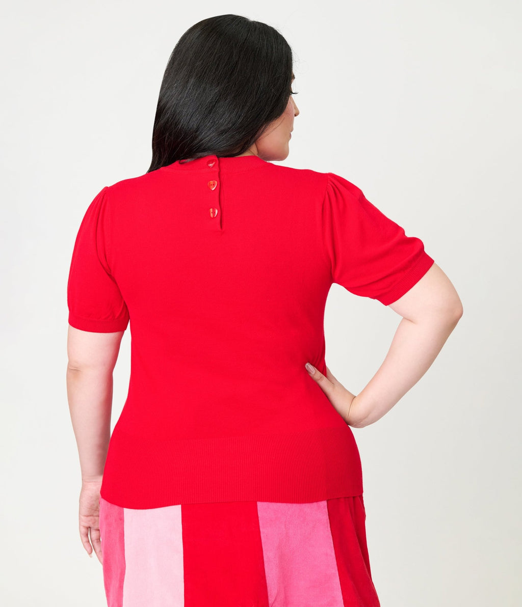 Smak Parlour Plus Size Red Keyhole Heart Sweater - Unique Vintage - Womens, TOPS, SWEATERS