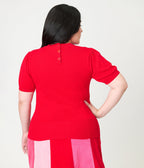 Smak Parlour Plus Size Red Keyhole Heart Sweater - Unique Vintage - Womens, TOPS, SWEATERS